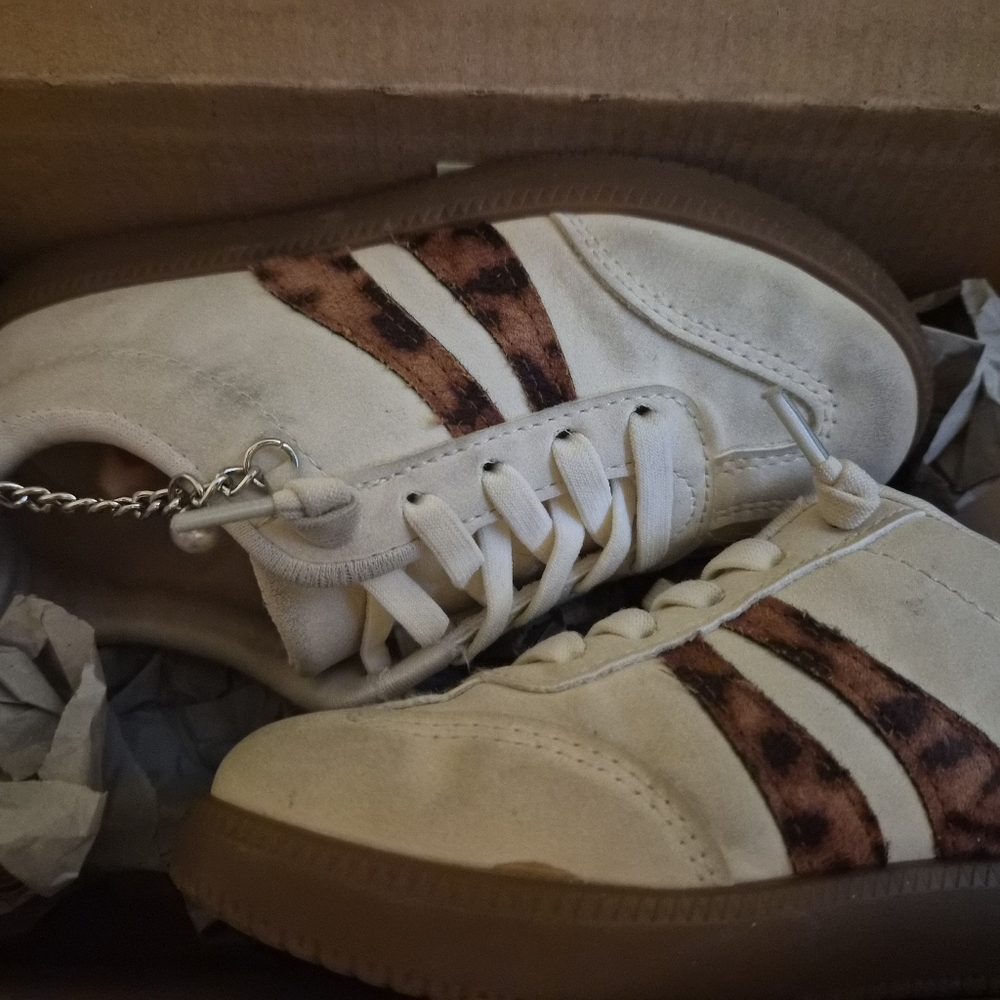 Cream and Brown Sneakers with Animal Print